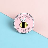 【YF】 Pink Circular Badge Dont Worry Happy Industrious Little Pins  Schoolgirl Fashion Brooch