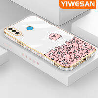 YIWESAN เคสสำหรับ Huawei Nova 4e P30 Lite ใหม่หมูลายการ์ตูนสีชมพูขอบตารางชุบพื้นผิวเคสซิลิกาเจลนิ่มกันกระแทกเคสมือถือรวมทุกชิ้นเลนส์กล้องถ่ายรูปฝาครอบป้องกัน