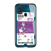 UCUC กรณีสำหรับ Samsung Galaxy M31กรณีสำหรับหญิงสาวการ์ตูนสร้างสรรค์เที่ยวบินตั๋ว Minnie Mouse โดนัลด์เดซี่เป็ด Glossy กระจกเทมเปอร์ฝาหลังปลอก