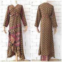 BOHO Vintage sari silk gown long sleeve dress with tassel ชุดราตรีผ้าไหมส่าหรีวินเทจ