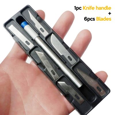 【YF】 Non-Slip Metal Scalpel Tools Kit Cutter Engraving Craft knives   6pcs Blades Mobile Phone PCB Repair Hand