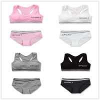 4 SetsLot Teens Puberty Gym Underwear Wireless Teenager Girls Sport Bra Briefs 8-14Y