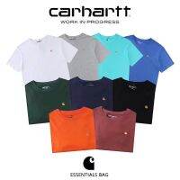 2023 NewCarhartt กระเป๋าประเดิม K87ทองโลโก้ปักลูกเรือคอแขนสั้นผ้าฝ้ายแท้ผู้ชายและผู้หญิงคู่หลวม-เสื้อ