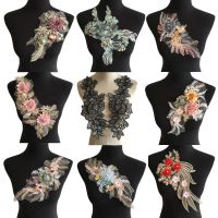 New arrive 3D flower Polyester Embroidery Venise Lace Collar Sequins Sewing Applique Trims Lace fabric Dress Supplies Accessory Fabric  Material