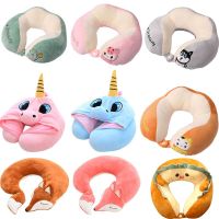 Cute U Shaped Neck Pillow for Airplane Adults and Kids Travel Pillow Unicorn Memory Foam Hooded Pillows Car Office Nap Headrest Travel pillows