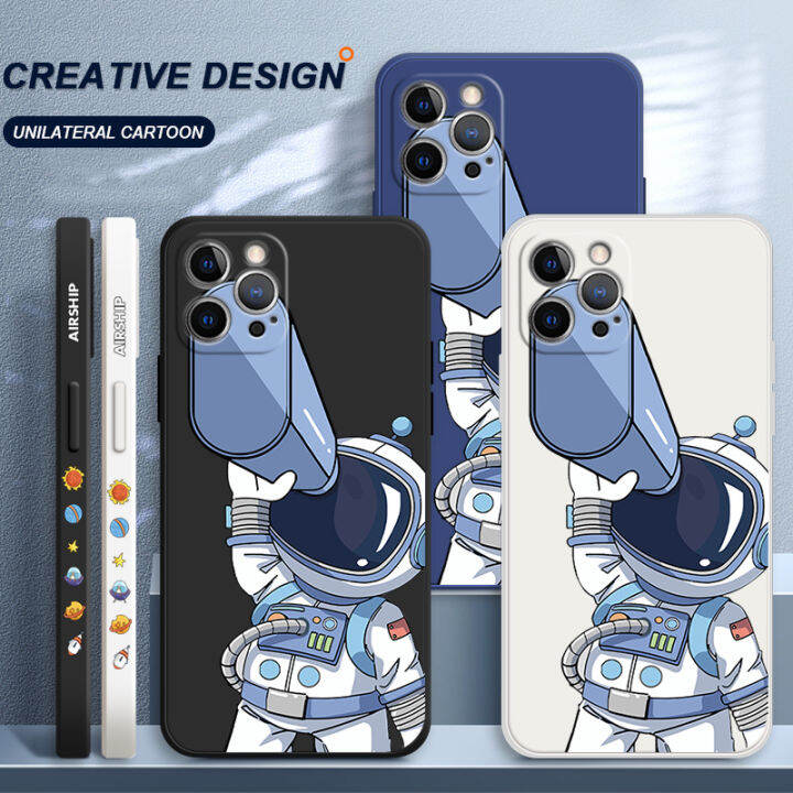 เคส-ggk-สำหรับ-realme-c30s-การ์ตูนนักบินอวกาศเคสโทรศัพท์ลายขอบสี่เหลี่ยมปลอกซิลิโคนเหลวคลุมทั้งหมดกล้องปกป้องเคส