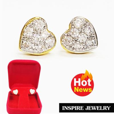 inspire Jewelry ต่างหูเพชรสวิสรูปหัวใจ หุ้มทองแท้  gold plated 100%