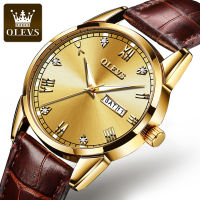 OLEVS 6896 Waterproof Quartz Watches For Men Genuine Leather Band Fashion Men Wristwatches Luminous Calendar Week Display