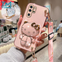 YiaMia เคสโทรศัพท์แฟชั่นสำหรับ Huawei P30 P30 Pro P40 P40 Pro P50 P50 Pro P30 Lite ตัวชุบโลหะหรูหราสายยาวแฟชั่น KT กระจกเงาโต๊ะเครื่องแป้งแมวฝาครอบโทรศัพท์