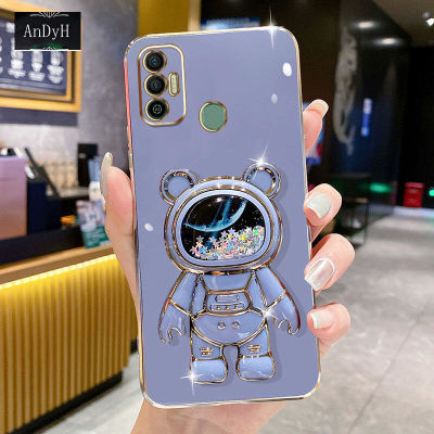 AnDyH Phone Case Tecno Spark 7 Pro/Tecno Spark 7T/KF6p 6DStraight Edge Plating+Quicksand Astronauts who take you to explore space Bracket Soft Luxury High Quality New Protection Design