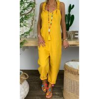 Plus Size S-5XL Women Long Jumpsuit Overalls Spring Summer Fashion Casual Cotton Linen Loose Bib Pants Dungarees