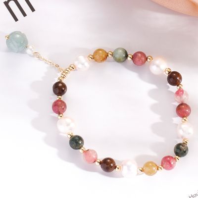 [COD] Colorful crystal bracelet female strawberry amethyst yellow hair peach blossom tourmaline transfer emerald