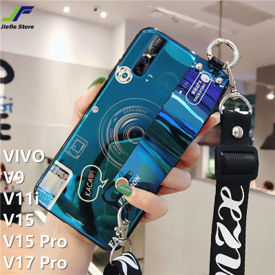Jiefei สำหรับ VIVO V15 Pro / V17 Pro / V15 / V11i / V9 3D บลูเรย์กล้องสไตล์โทรศัพท์กรณีที่มีสายรัดข้อมือเชือกเส้นเล็ก S tander และคอเชือกเส้นเล็กซิลิโคนอ่อนนุ่มปกหลังกรณี