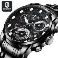 「Dark blue watch」 QINGXIYA MensTop LuxuryFashionMen WatchBlack SteelHands Business Wristwatch Men