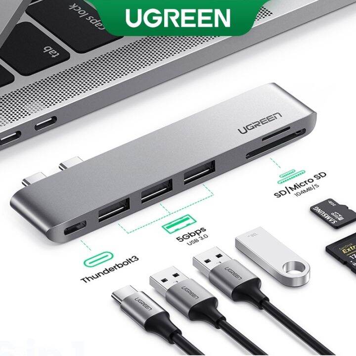 GREEN USB C Macbook Adapter 6 IN 2 Type with Card Reader Thunderbolt 3 ...