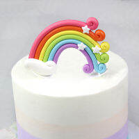 1pcs Soft clay rainbow moire cake decoration multicolor cupcake decoration children birthday wedding supplies