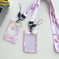 LEERMOO เคสใส่บัตรอาหารลายแมวเครดิตไอดีการ์ดคิตตี้สำหรับนักเรียนเด็กผู้ชายเคสใส่บัตรการ์ตูนบัตรธนบัตรสายห้อยซองใส่บัตร Sampul Kartu