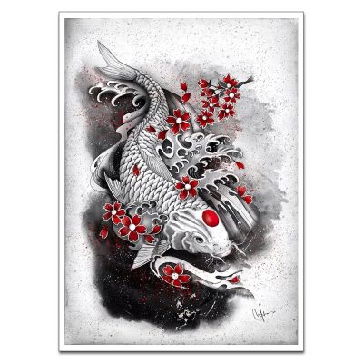 Canvas Painting Japanese Carp Koi Drawing Poster and Prints Wall Art Pictures for Living Room Home Decor No Frame
