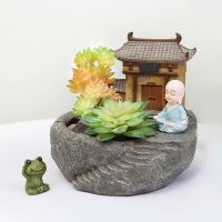 1Pcs Buddhism Temple Resin Flowerpot Succulent Plants Planter Monk Flower Pot Home Garden Decoration Bonsai Flower Pot