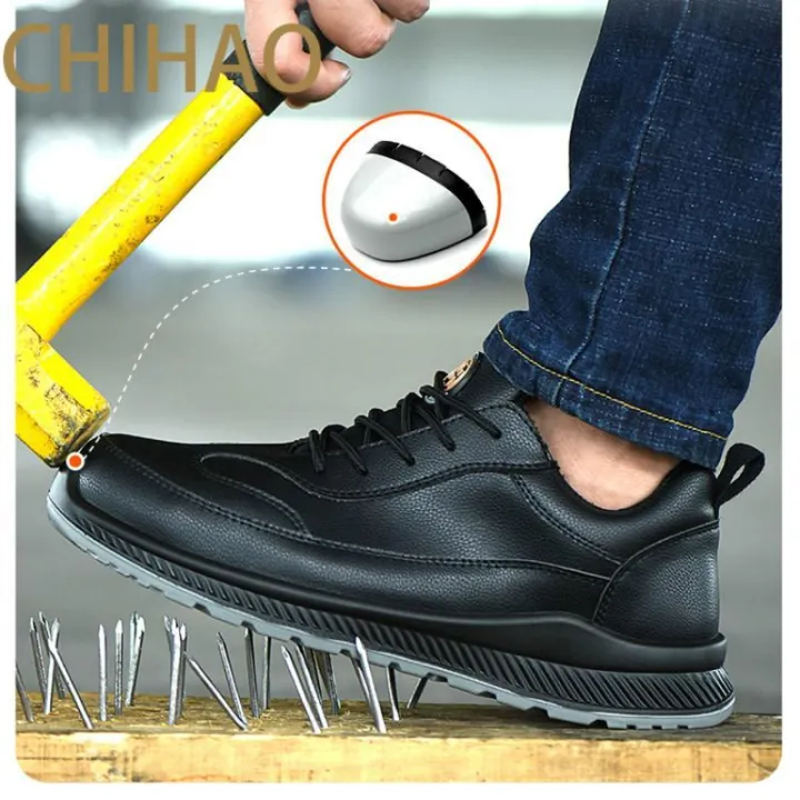 Labor Insurance Shoes Steel Toe Cap Safety Work Shoes Waterproof Safety Shoes for Men Anti-smashing Anti-stab Men's Work Shoes Smash-proof Puncture Insulation Electrician Anti-skid Waterproofing Light