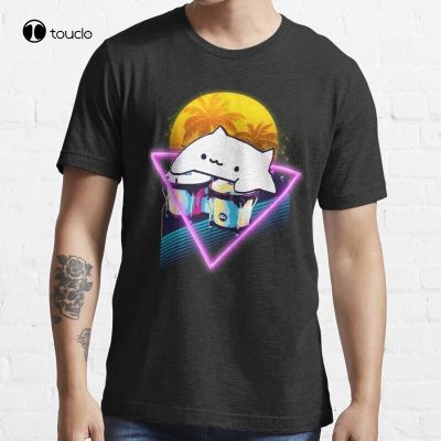 Bongo Cat Retro 80S T-Shirt Cotton Tee Shirt Custom Aldult Teen Unisex Digital Printing Tee Shirt Fashion Funny New Cotton XS-4XL-5XL-6XL