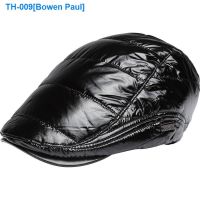 ℡ Thickening quilted beret waterproof warm man cap after sealing and velvet British advance hats bright surface wind