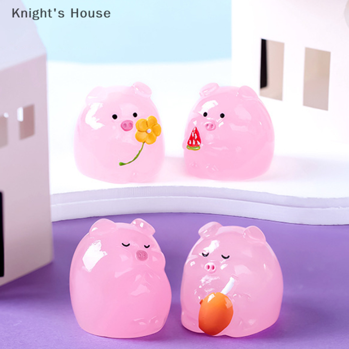 knights-house-เครื่องประดับรูปหมูสีชมพูฟลูออเรสเซนต์น่ารักขนาดเล็กรูปปั้นจิ๋วจิ๋วของตกแต่งบ้านตุ๊กตาภูมิทัศน์ขนาดเล็ก