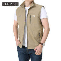 JEEP สปิริตเสื้อกั๊กสำหรับกลางแจ้งเสื้อโค้ทผู้ชายแบบแห้งเร็วมีกระเป๋าหลายใบสำหรับฤดูร้อนและฤดูใบไม้ร่วงเสื้อโค้ทลำลองขนาดใหญ่แบบคลิปม้าเสื้อกั๊กติดกระดุมช่วงเอว