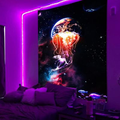 【CW】◘  Tapestry Wall Hanging Trippy Planets Room Decoration UV Reactive