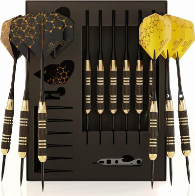 ‎CC-Exquisite CC-Exquisite Premium Steel Tip Darts Set - Professional Darts, Brass Barrels, Metal Tip Darts, Extra Flights, (12) Aluminum Shafts 35/48, O-Rings, Dart Tool, Dart Sharpener, Darts Case.