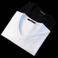 Short-sleeved T-shirt mens V-neck solid color white tide nd trend stretch bottoming shirt mens short-sleeved youth clothes men短袖T恤男V领纯色白色潮牌潮流弹力打底衫男士短袖青年衣服男