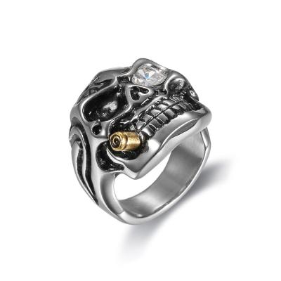 สแตนเลส316แหวนเหล็กไทเทเนียมหัวผีวินเทจแหวนสีดำเช็ด