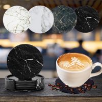 1Pc/6Pcs Artificial Leather Marble Coaster Drink Coffee Cup Mat Table Placemats Round Heat-resistant Tea Pad Table Pad Holder