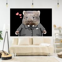 【CW】❅✾♧  XxDeco Tapestry Wombat Meme Printed Wall Hanging Aesthetics Carpets Bedroom Or Decoration