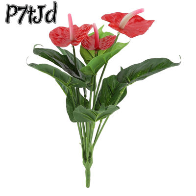 [P7tJd] ดอกหน้าวัวสีแดงพลาสติกต้นไม้ประดิษฐ์ปลอมช่อดอกไม้ปลอมของตกแต่งงานแต่งงานบ้านสวน