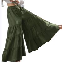 Womens Big Swing Pants Skirt Wide Leg Trouser Ankle-length Elastic High Waist Layered Loose Pleated Turnip Beach Chiffon Pants