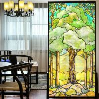 Privacy Windows Film Decorative Tree of life Stained Glass Window Stickers No Glue Static Cling Frosted Window cling Window Sticker and Films