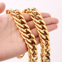 High Quality Titanium Steel Stainless Steel Cuban Chain 18k Gold Plated Color Sparkling Mens Necklace Jewelry
