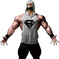 hot【DT】 New Super Men Cotton Top Gym Hooded Sleeveless Shirt Fashion Workout Brand Clothing