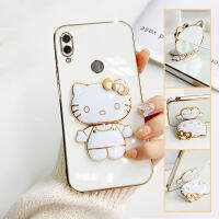 เคส Redmi Note 7 case Kitty ขาตั้งแบบพับได้แฟชั่นสีทึบหรูหราชุบโครเมียมนุ่ม TPU เคสโทรศัพท์สแควร์คลุมทั้งหมดเคสป้องกั