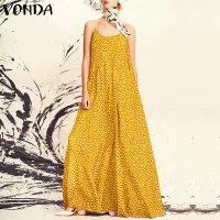 VONDA Womens Sleeveless Maxi Baggy Dress Floral Bohemia Beach Dresses Summer Sundress