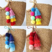 Bohemian Handmade Bag Pendant Keychain For Women Accessories Charm Pompom Keychain Multicolor With Tassels Gift For Summer Key Chains