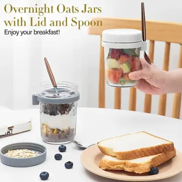 12oz Overnight Oatmeal Jar With Lid And Spoon Airtight Oatmeal