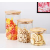 Bamboo Airtight Sealed Square Glass Jar Food Storage Container Candy Jars Dry Food Canister 150/270/380/420/560ML