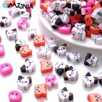 30/50/100pcs 10mm Animal Polymer Clay Beads Frog Cat Dog Flat Spacer Beads for Jewelry Making Diy Bracelet Necklace Accessories Beads