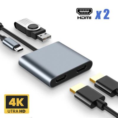 ฮับ USB C Type-C ถึงอะแดปเตอร์ HDMI คู่ 4K 60Hz หน้าจอขยาย 4 in 1 USB 3.0 Expander Docking Station สำหรับแล็ปท็อปโทรศัพท์ PC-kdddd