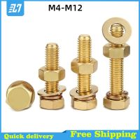 Brass Hex Hexagon Outer External Machine Bolt Metric Thread Cap Screw Hex Nut Flat Washer Set M4 M5 M6 M8 M10 M12