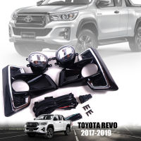 ไฟตัดหมอก LED ไฟสปอร์ตไลท์ รุ่น โตโยต้า ไฮลักซ์ รีโว่ ร็อคโค่ TOYOTA HILUX REVO ROCCO ปี 2018 - 2019 พร้อมครอบ สีดำ ขอบโครเมี่ยม และชุดสายไฟ 1 ชุด