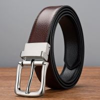 2023 New Mens Genuine Leather Reversible Belt Rotated Buckle Two In One Luxury High Quality Male Strap For Pants Jeans 남성 가죽 벨트