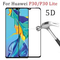 5d full glue tempered glass case for huawei p30 lite cover protective screen protector phone safety tremp on p 30 p30lite light Phone Cases